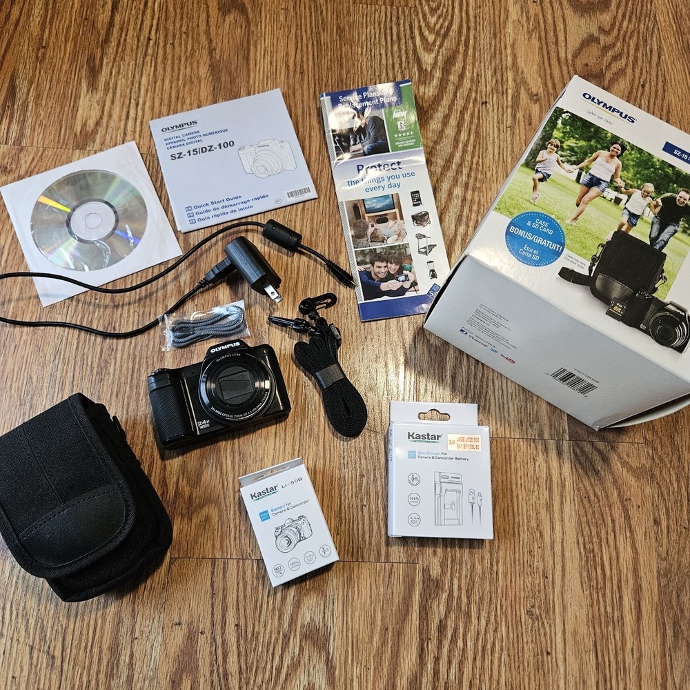 Working Olympus Stylus SZ-15 16MP Digital Camera Black New Battery Original Box